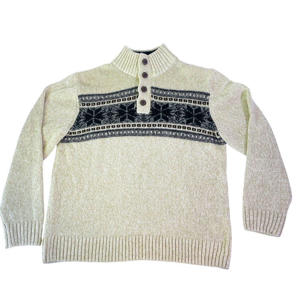 VTG Tricots St Raphael Fair Isle Sweater Mens XL Nordic Button Mock Neck